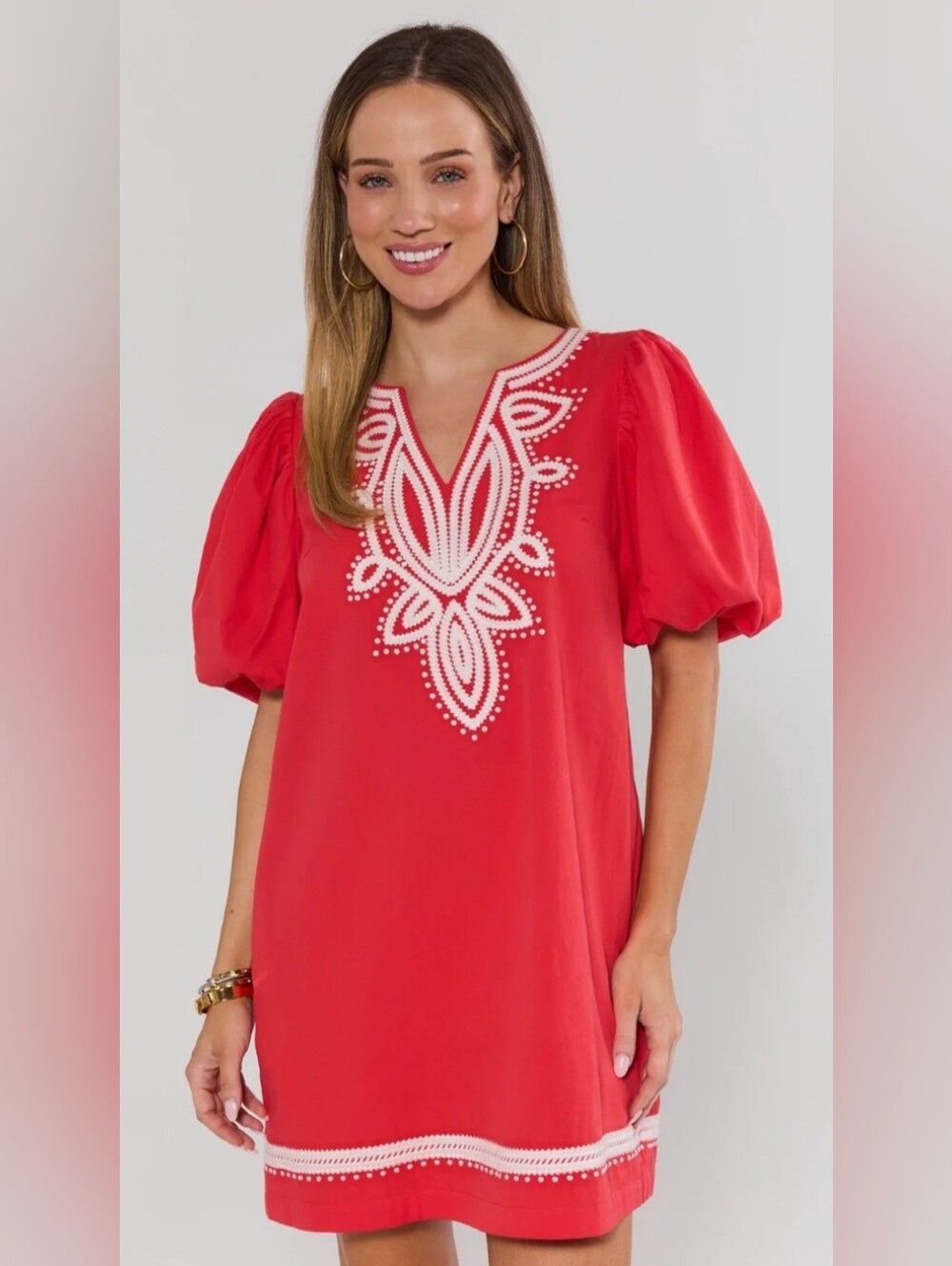 Avara Roxanne Red Embroidered Short Dress is a vibrant, boho-chic mini dress